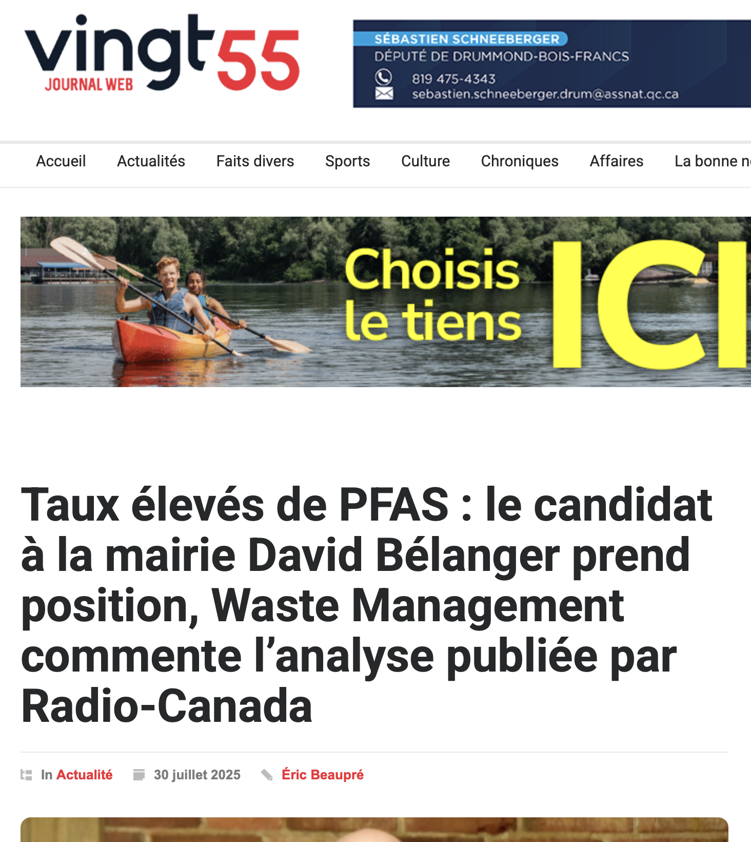 Contaminants éternels, réaction de David Bélanger.