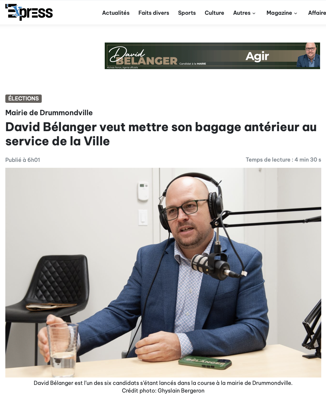 David Bélanger veut mettre son bagage antérieur au service de la Ville